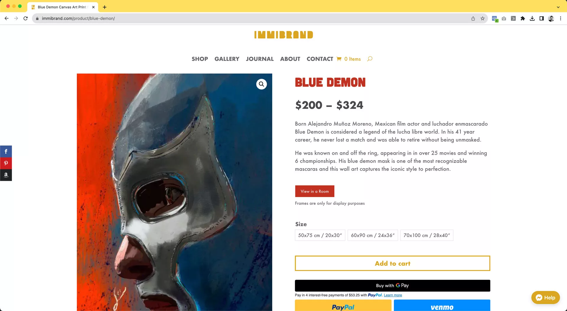 Immibrand product page of Blue Demon luchador.